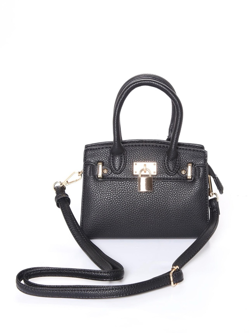 Fashion Nova Black Pebbled Satchel with Gold Lock